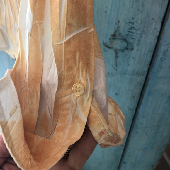 Italian tie-dye crinkle shirt - maize & white w/blue, green, terra cotta print - Picture 7 of 16